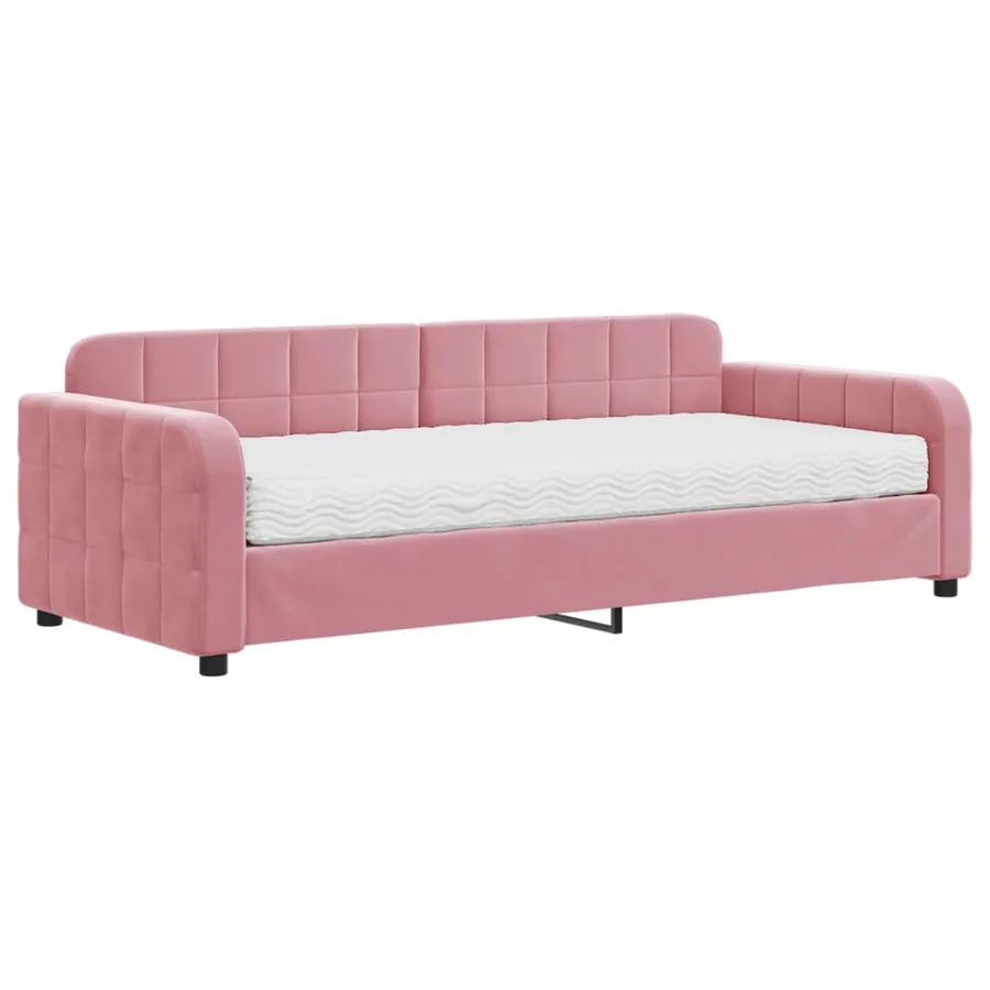 Lit de jour avec matelas rose 90x200 cm velours - 2