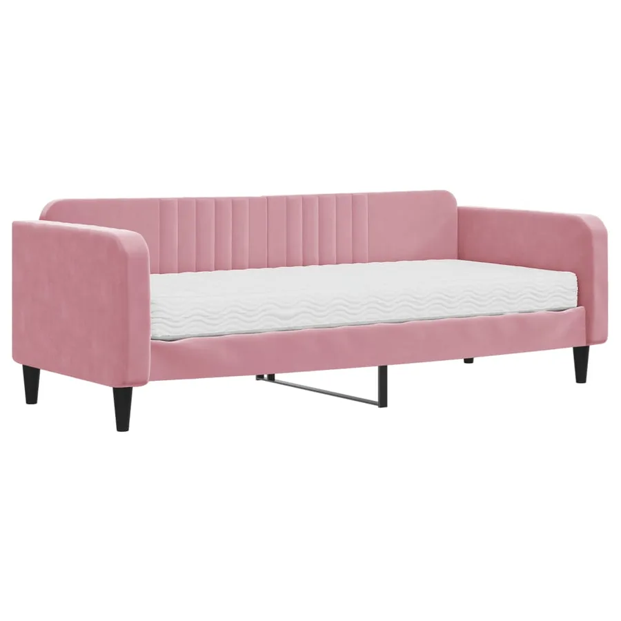Lit de jour avec matelas rose 90x200 cm velours - 2