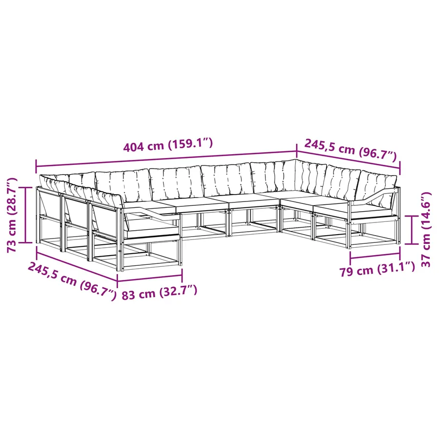 Ensemble de canapés d'extérieur 9 pcs Blanc et noir - 9