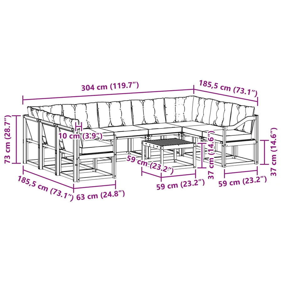 Ensemble de canapés d'extérieur 10 pcs Blanc et crème - 8
