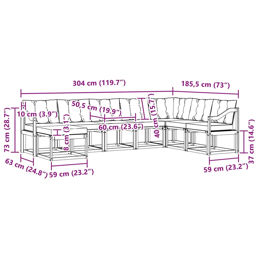 Ensemble de canapés d'extérieur 8 pcs Blanc et Beige - 8