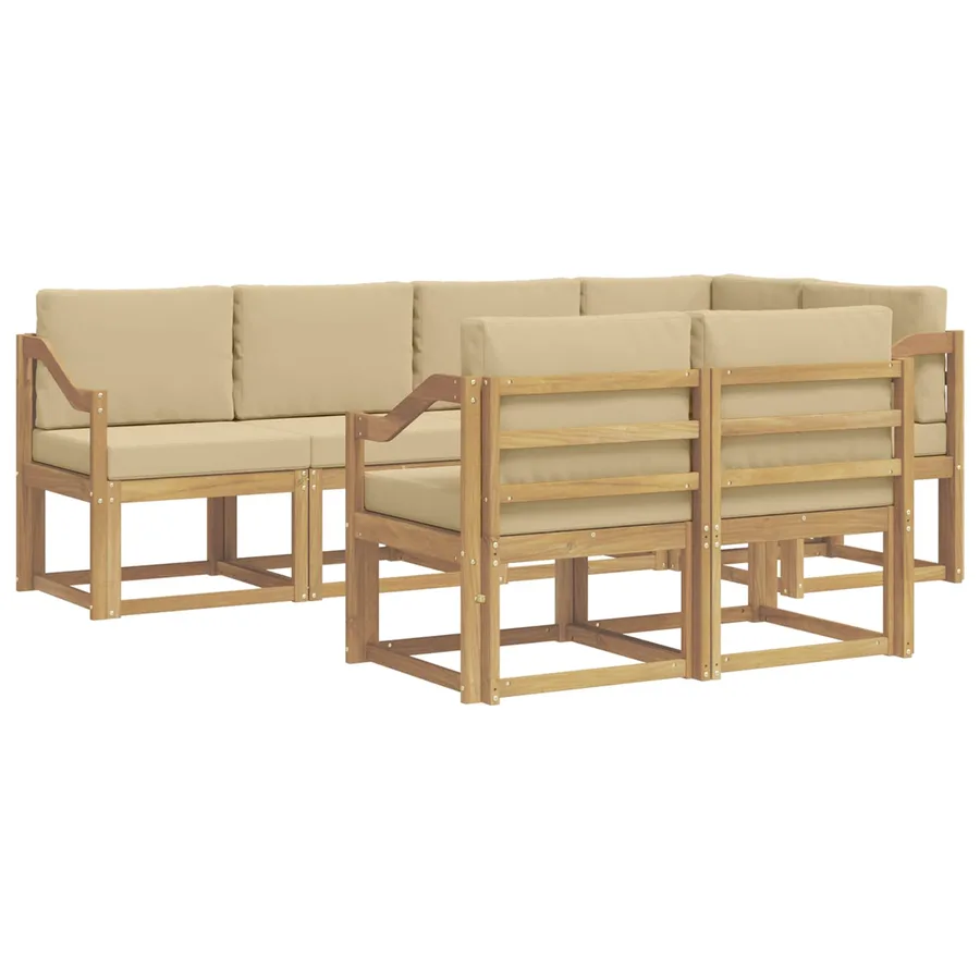 Ensemble de canapés d'extérieur 7 pcs Blanc et Beige Polyester - 2