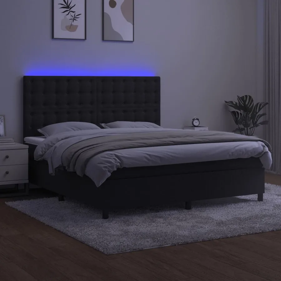 Sommier à lattes de lit matelas et LED Noir 160x200 cm Velours - 4