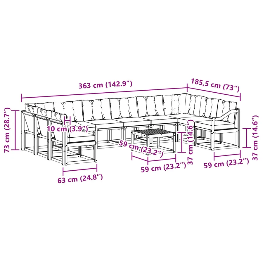 Ensemble de canapés d'extérieur 11 pcs Blanc et gris clair - 8