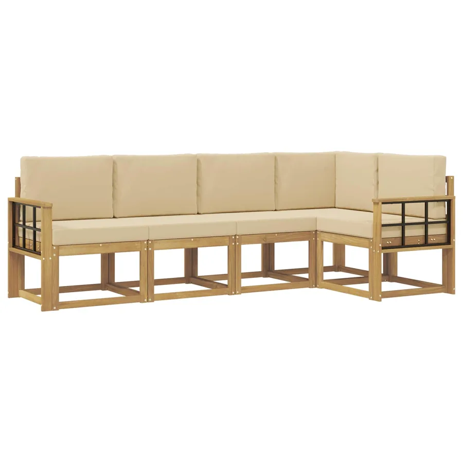 Ensemble de canapés d'extérieur 5 pcs Blanc et Beige - 2