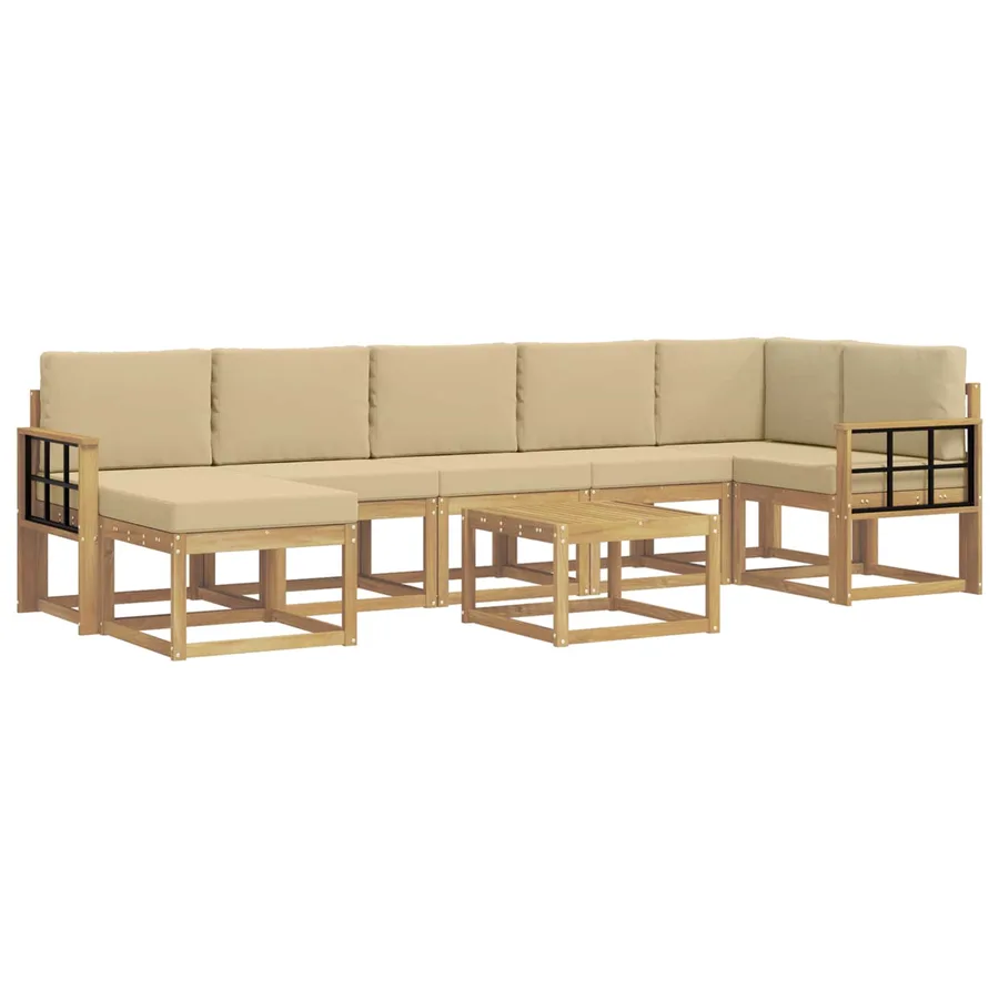 Ensemble de canapés d'extérieur 8 pcs Blanc et Beige Polyester - 2