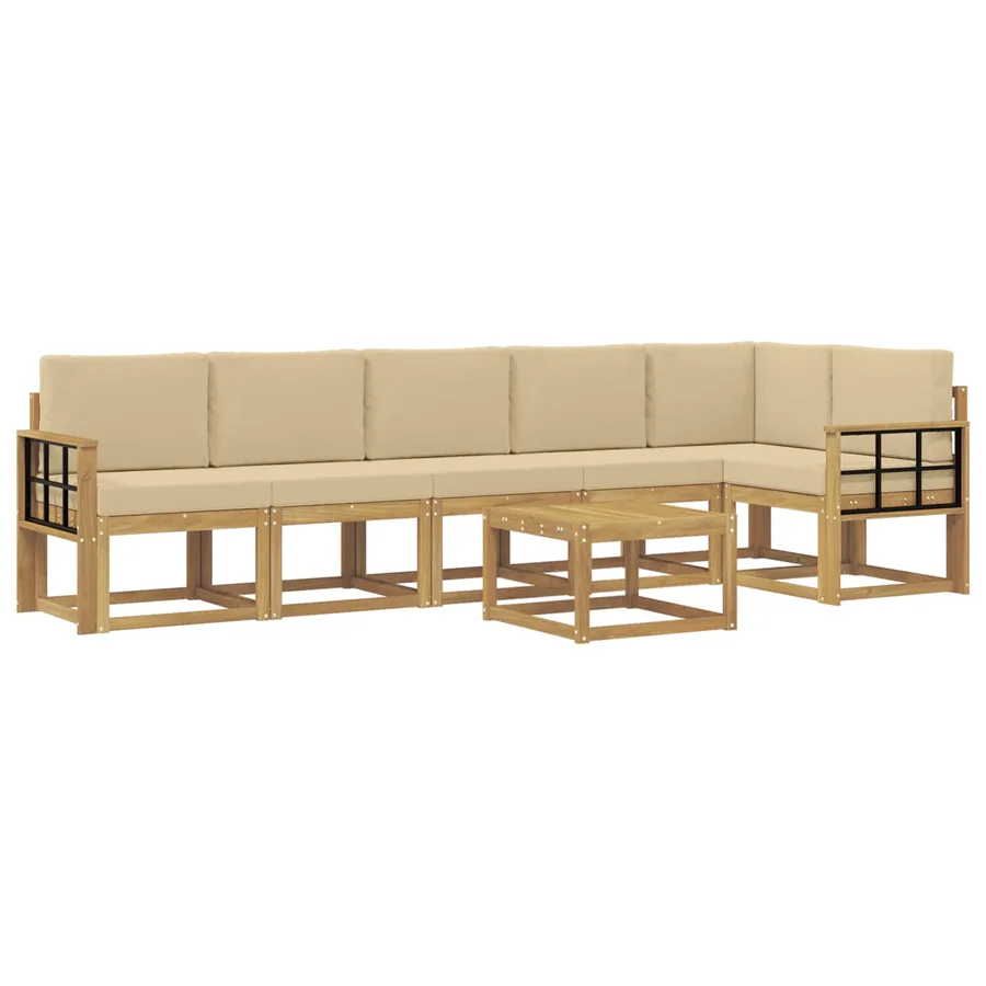 Ensemble de canapés d'extérieur 7 pcs Blanc et Beige Polyester - 2