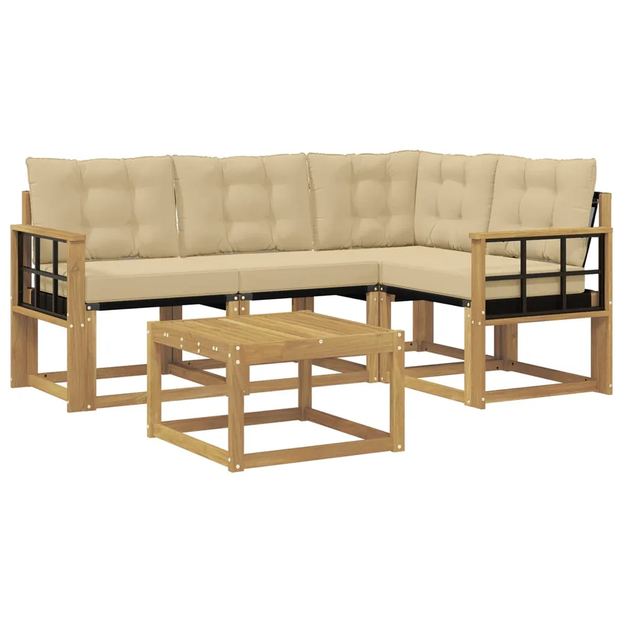 Ensemble de canapés d'extérieur 5 pcs Blanc et Beige - 2