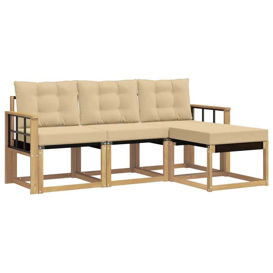 Ensemble de canapés d'extérieur 4 pcs Blanc et Beige - 2