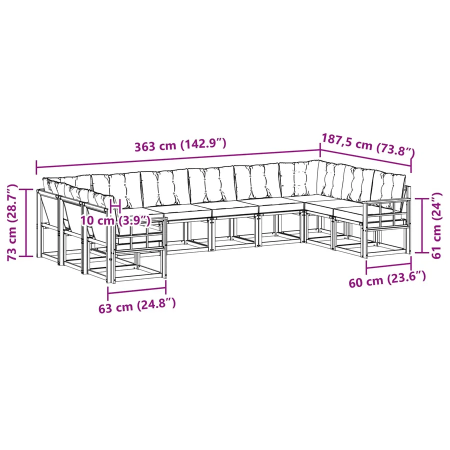Ensemble de canapés d'extérieur 10 pcs Blanc et Beige - 9