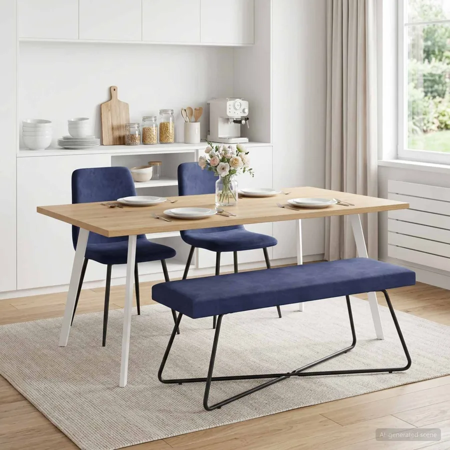 banc Bleu police 110 x 40 x 45 cm Velours - 3