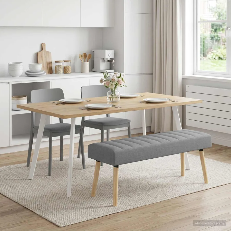 Banc capitonné canal Gris clair 110 x 40 x 46 cm Tissu - 3