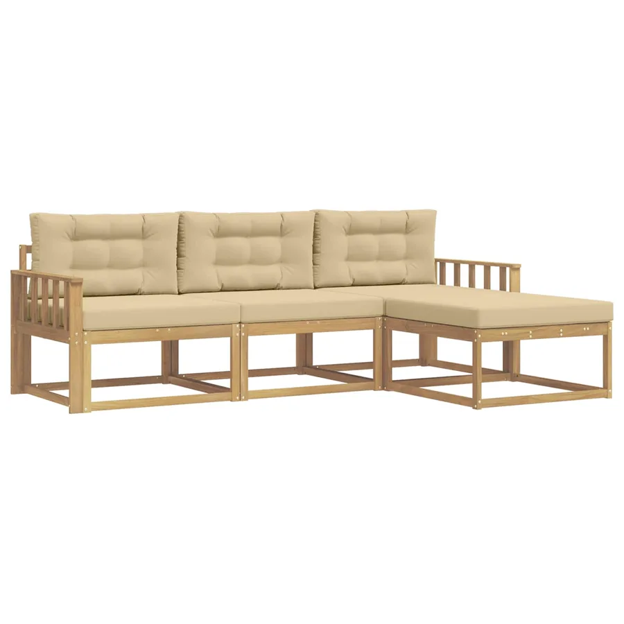 Ensemble de canapés d'extérieur 4 pcs Blanc et Beige Polyester - 2