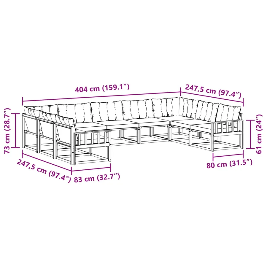 Ensemble de canapés d'extérieur 9 pcs Blanc et gris clair - 9