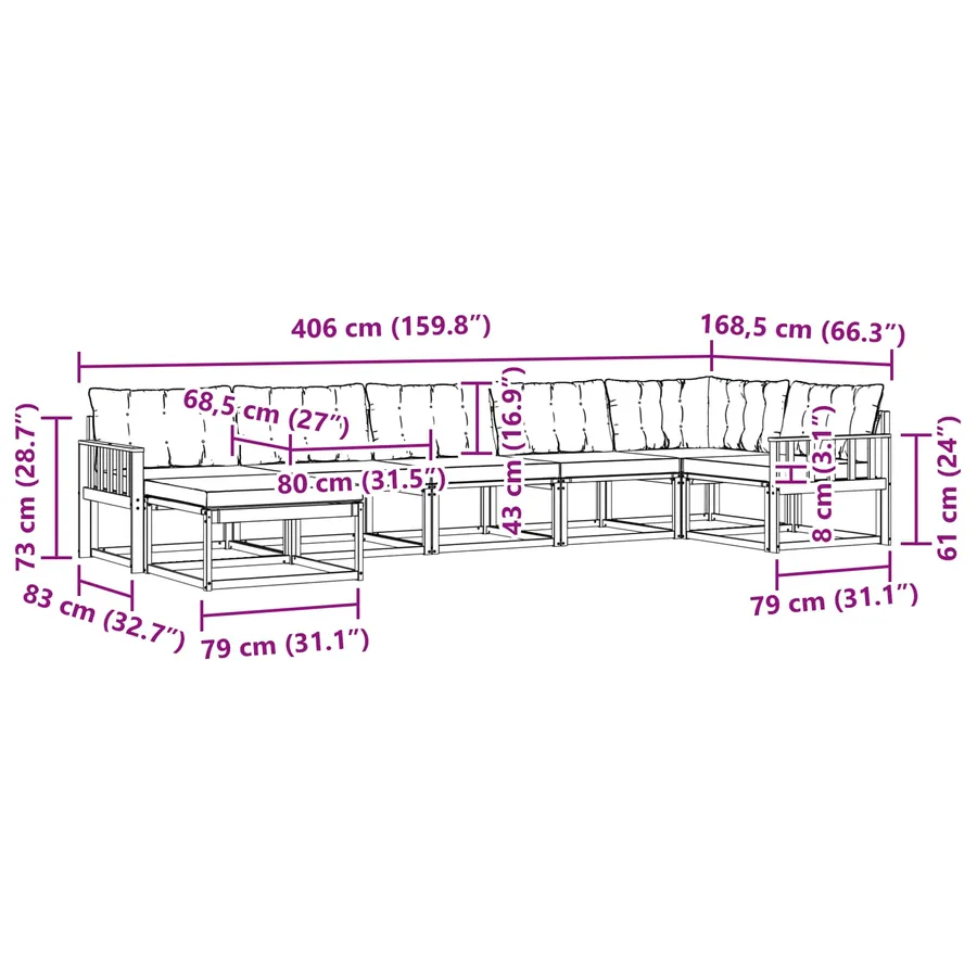 Ensemble de canapés d'extérieur 7 pcs Blanc et crème - 11