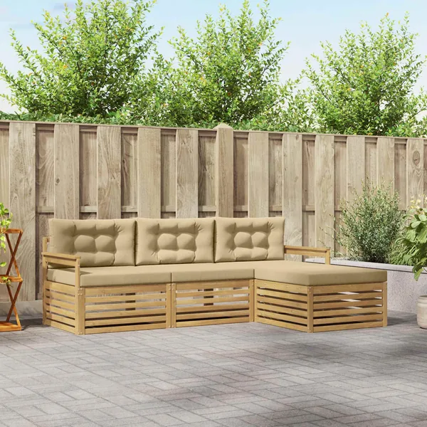 Ensemble de canapés d'extérieur 4 pc Blanc et Beige Polyester