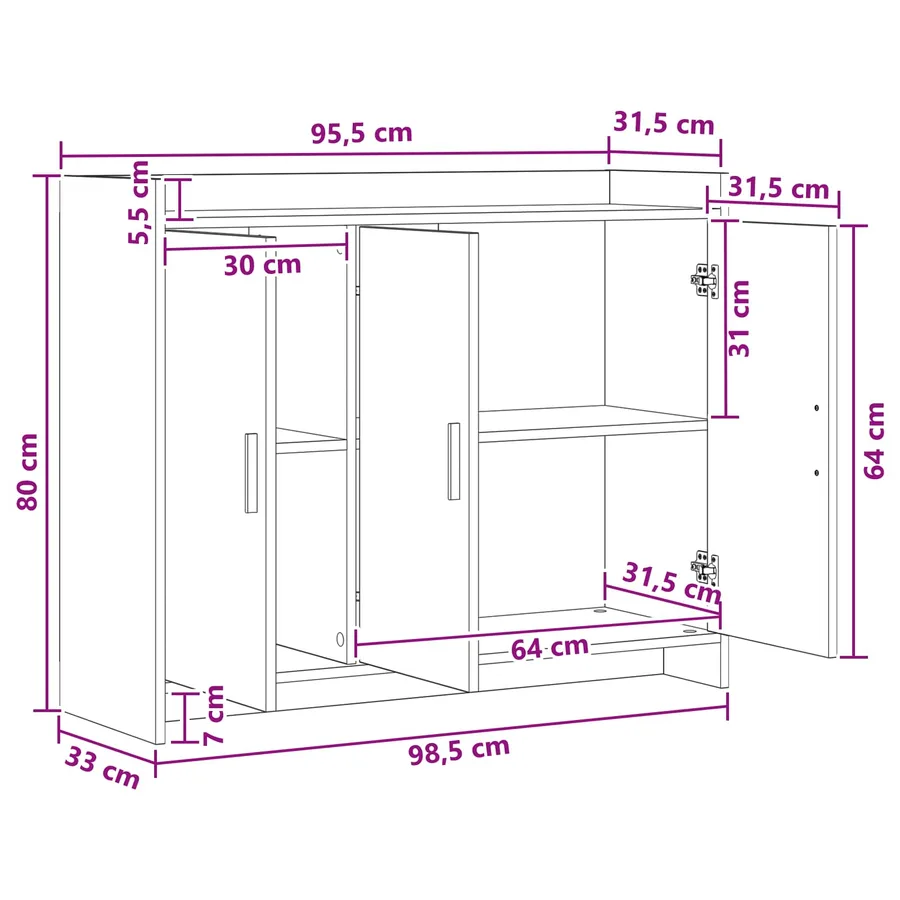 Buffet Blanc 98,5 x 33 x 80 cm Bois d'ingénierie - 11