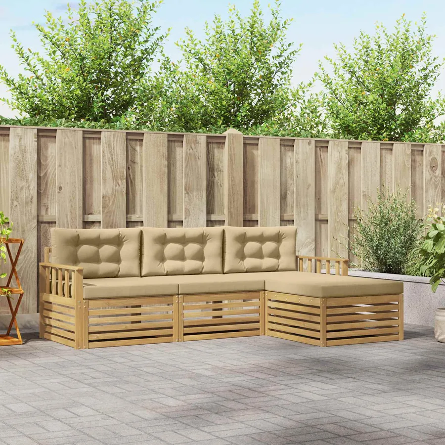 Ensemble de canapés d'extérieur 4 pc Blanc et Beige Polyester