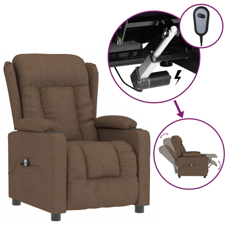 Fauteuil inclinable électrique Marron Tissu - 2