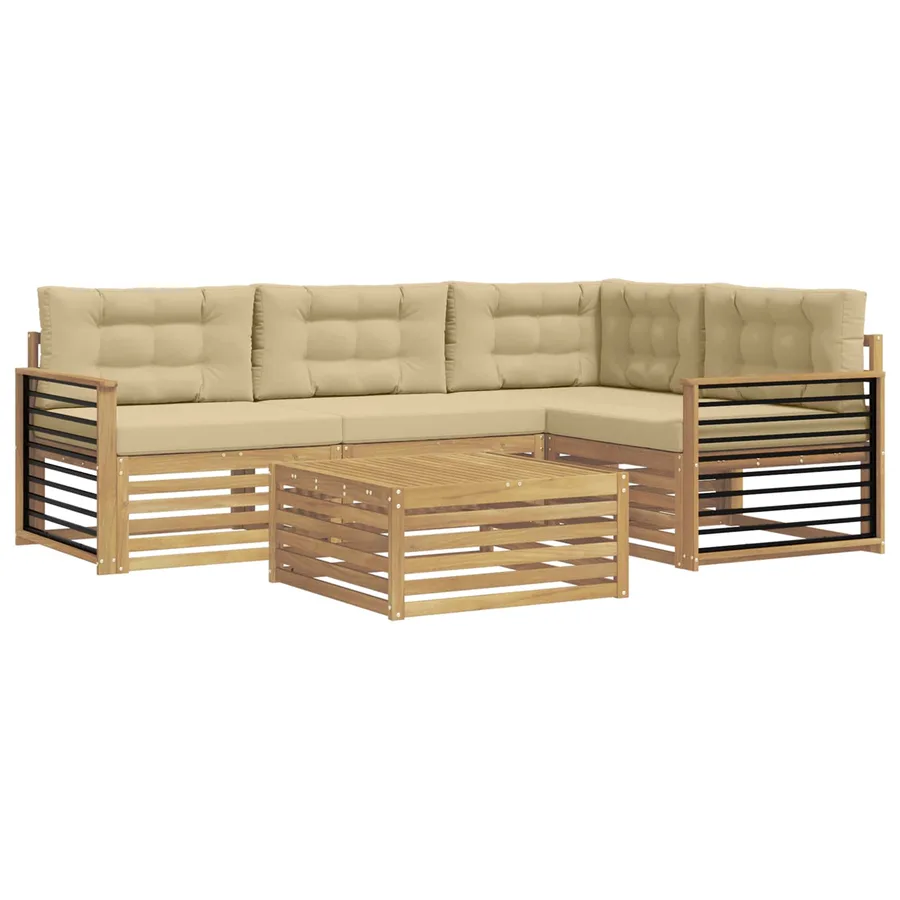 Ensemble de canapés d'extérieur 6 pc Blanc et Beige Polyester - 2