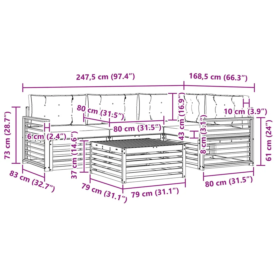 Ensemble de canapés d'extérieur 6 pc Blanc et Beige Polyester - 7