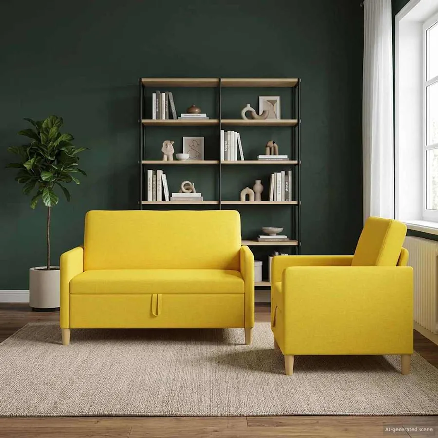 Canapé avec rangement 2 pcs Jaune clair Polyester