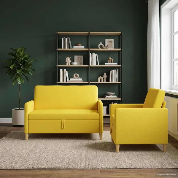 Canapé avec rangement 2 pcs Jaune clair Polyester