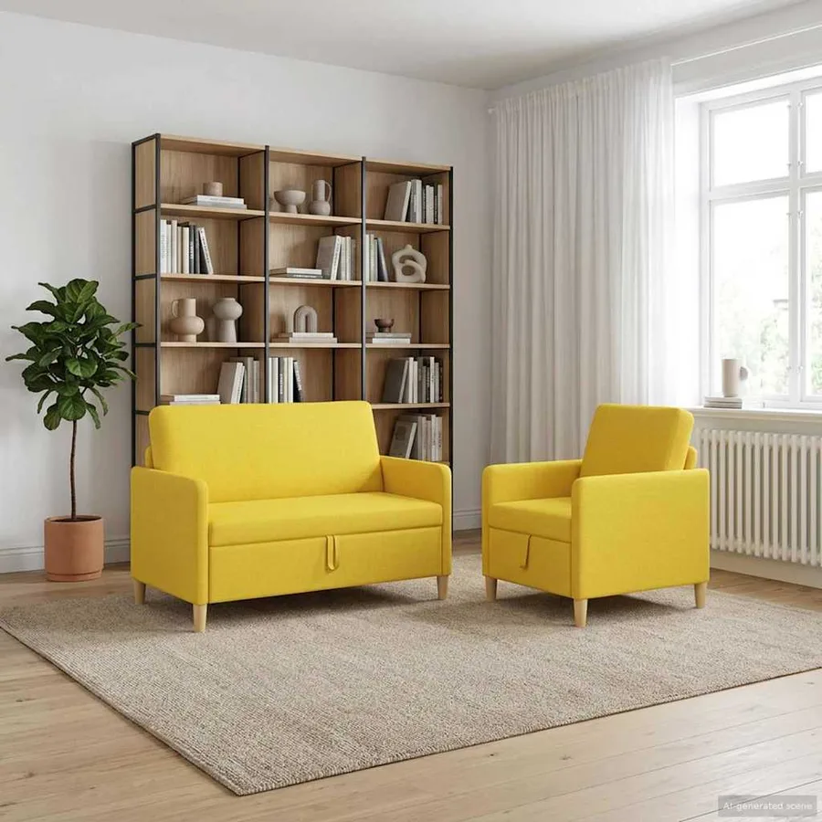 Canapé avec rangement 2 pcs Jaune clair Polyester - 3