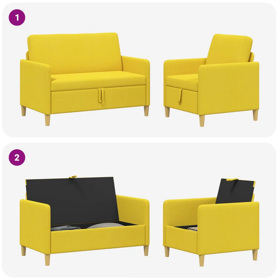 Canapé avec rangement 2 pcs Jaune clair Polyester - 7