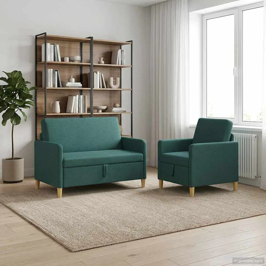 Canapé avec rangement 2 pcs Vert foncé Polyester