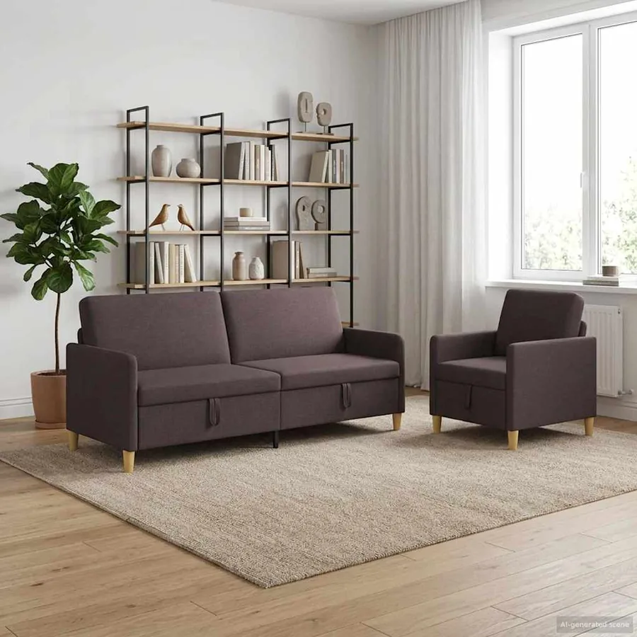 Canapé avec rangement 2 pcs Marron foncé Polyester
