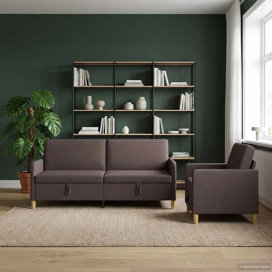 Canapé avec rangement 2 pcs Marron foncé Polyester - 3