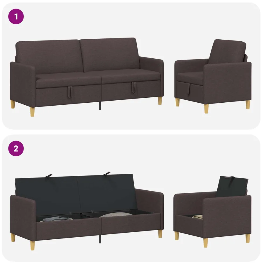Canapé avec rangement 2 pcs Marron foncé Polyester - 4