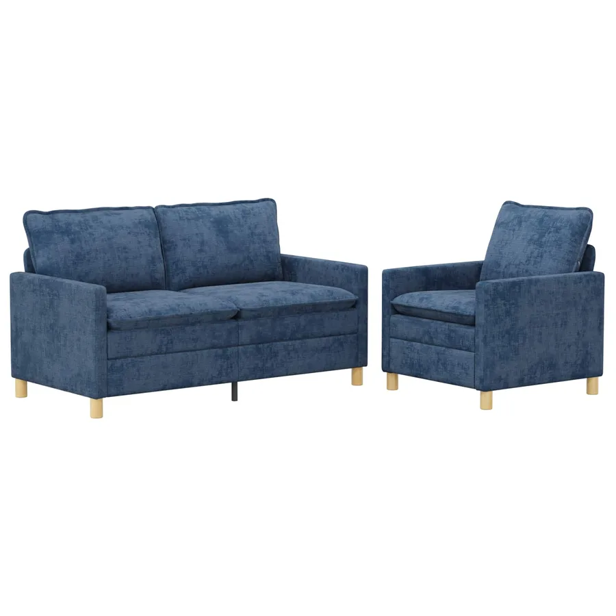 Ensemble de Canapés 2 pcs Bleu Polyester - 2