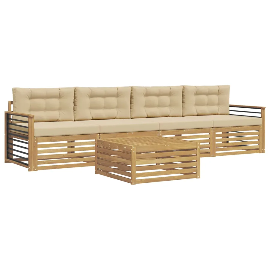 Ensemble de canapés d'extérieur 5 pc Blanc et Beige - 2