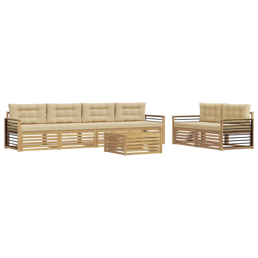 Ensemble de canapés d'extérieur 7 pc Blanc et Beige Polyester - 2
