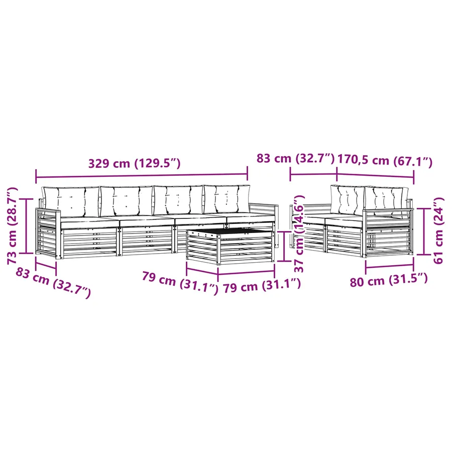 Ensemble de canapés d'extérieur 7 pc Blanc et Beige Polyester - 7