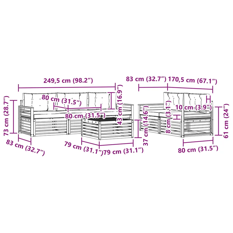Ensemble de canapés d'extérieur 6 pc Blanc et Beige - 7