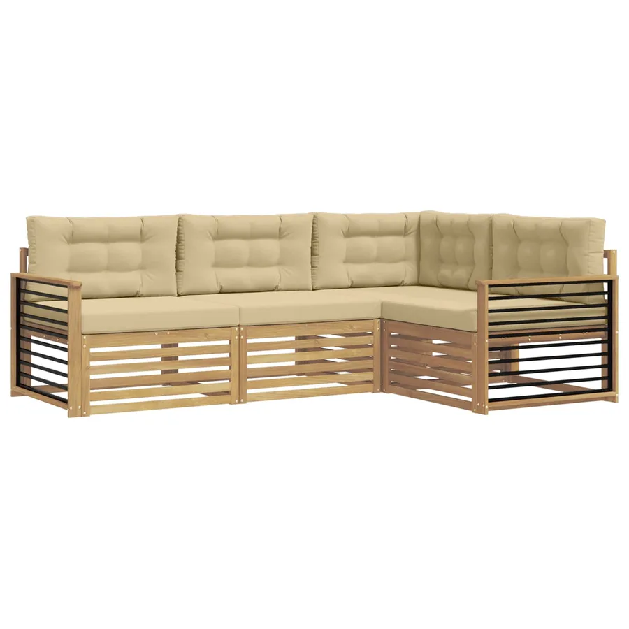 Ensemble de canapés d'extérieur 5 pc Blanc et Beige Polyester - 2