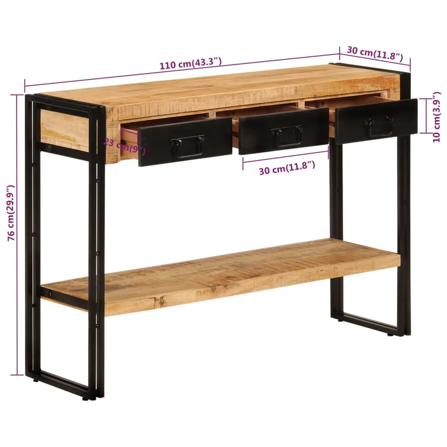 Table console 110x30x76 cm Bois de manguier solide - 7