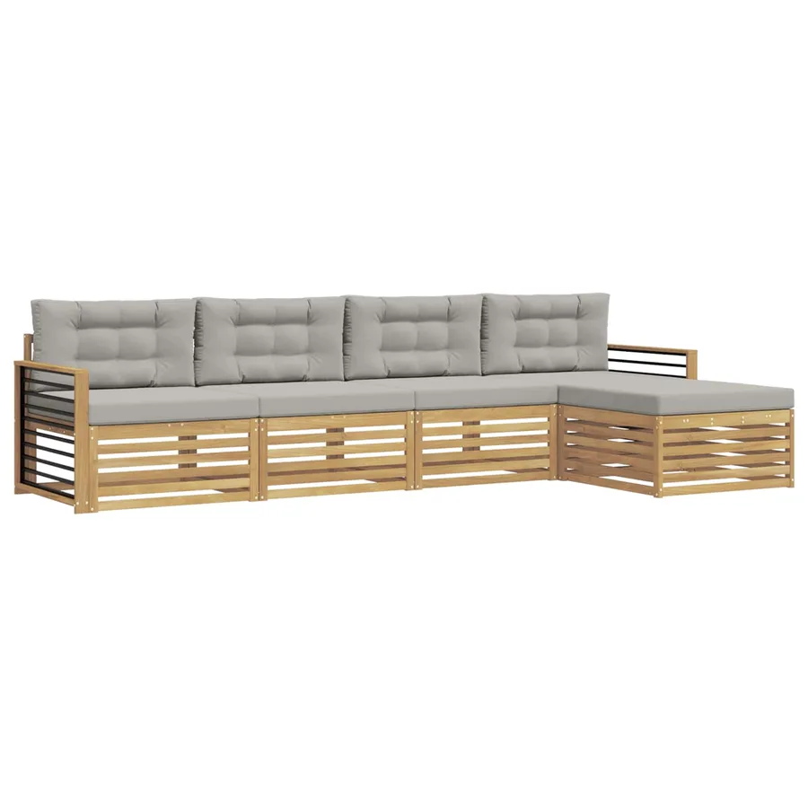Ensemble de canapés d'extérieur 5 pc Blanc et gris clair - 2