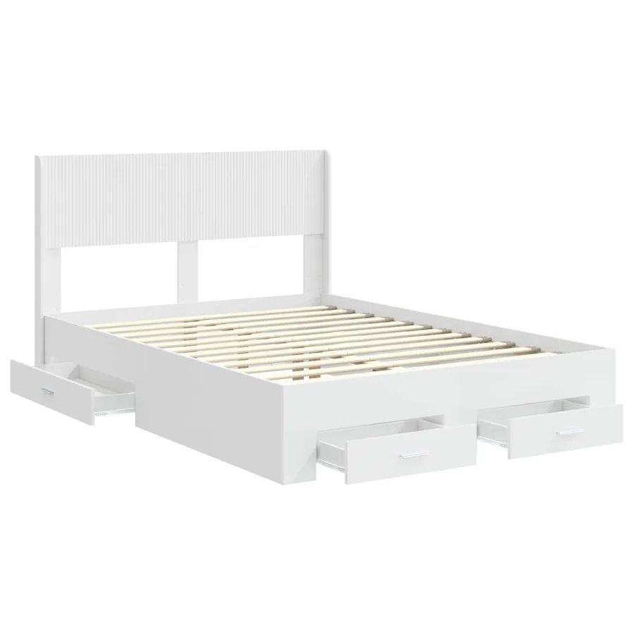 Cadre de lit avec rangement et tête de lit Blanc - 5
