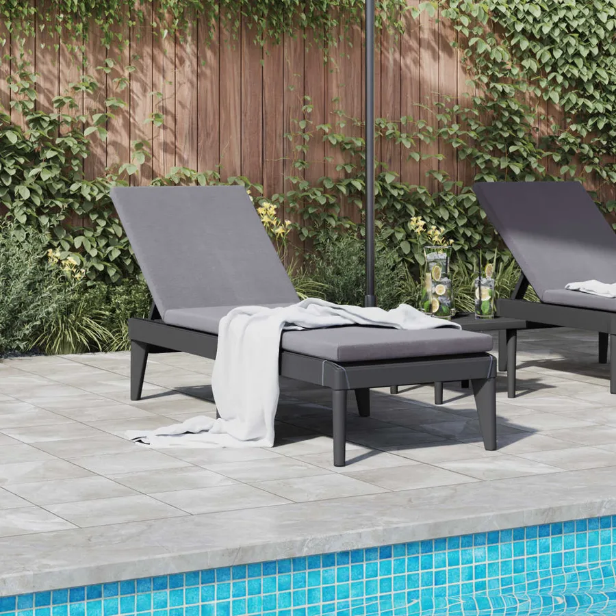 Chaise longue avec coussin anthracite 186x60x29 cm PP - 3