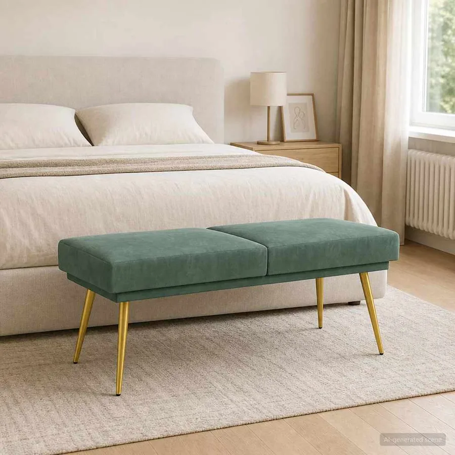 Banc à double couche Vert Mer 120 x 45 x 46 cm Velours - 4