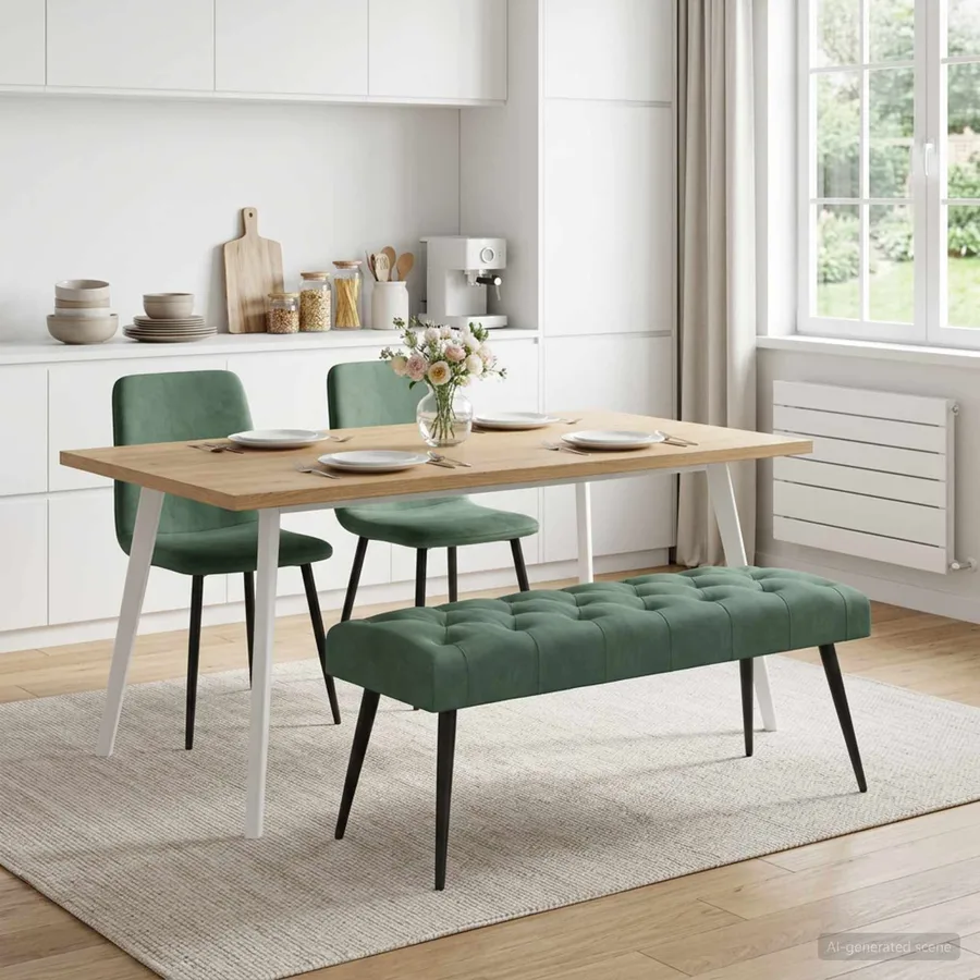 Banc avec capitonnage bouton Vert Mer 110 x 40 x 46 cm Velours - 4