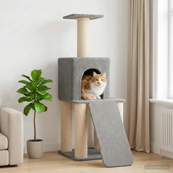Arbre à chat avec poteaux à griffer en sisal Gris clair 146 cm