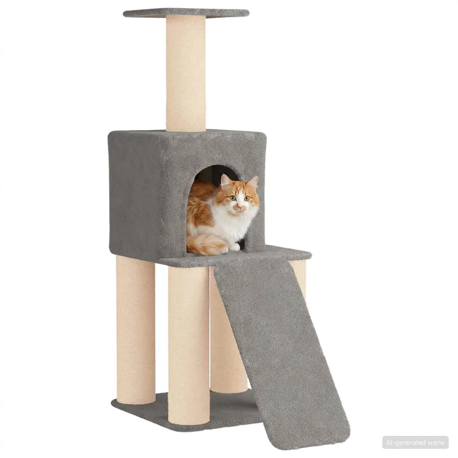Arbre à chat avec poteaux à griffer en sisal Gris clair 146 cm - 3
