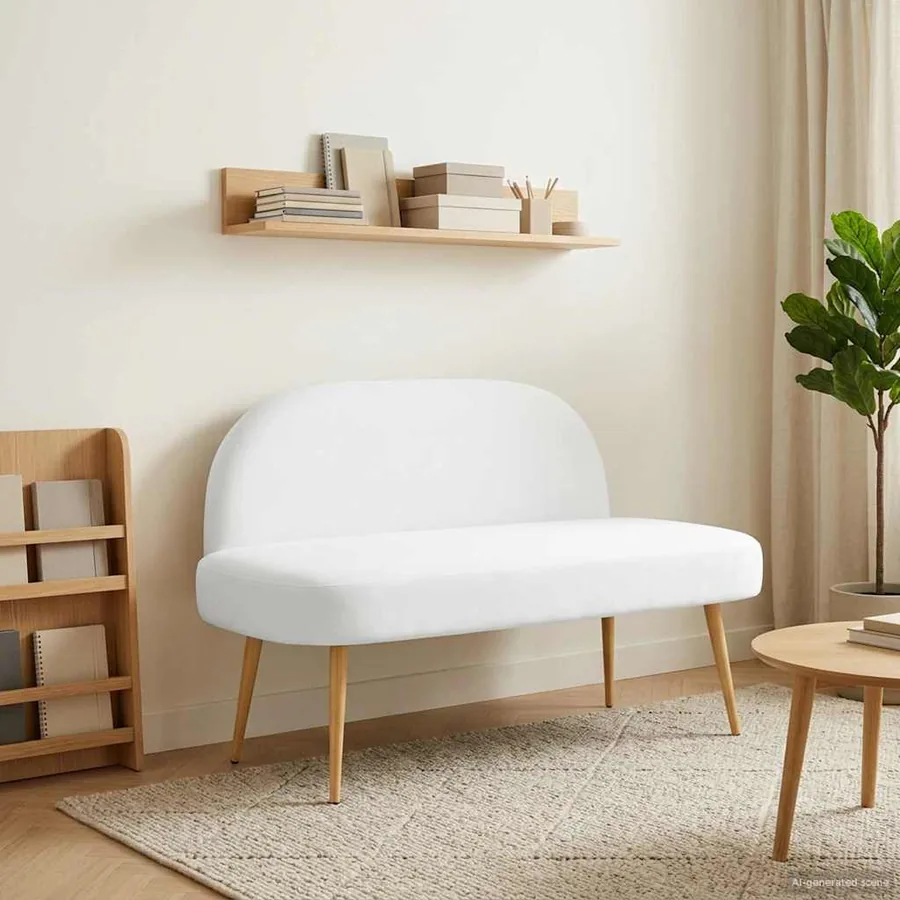 Banc rembourré avec dossier Blanc 110 x 60 x 76 cm Polyester