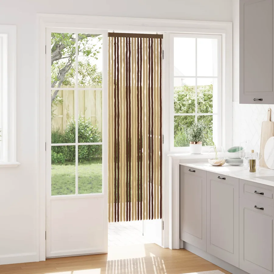 Rideau anti-insectes en chenille Marron et beige 56 x 185 cm