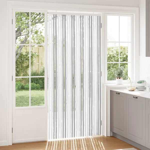 Rideau anti-insectes en chenille Gris clair et blanc